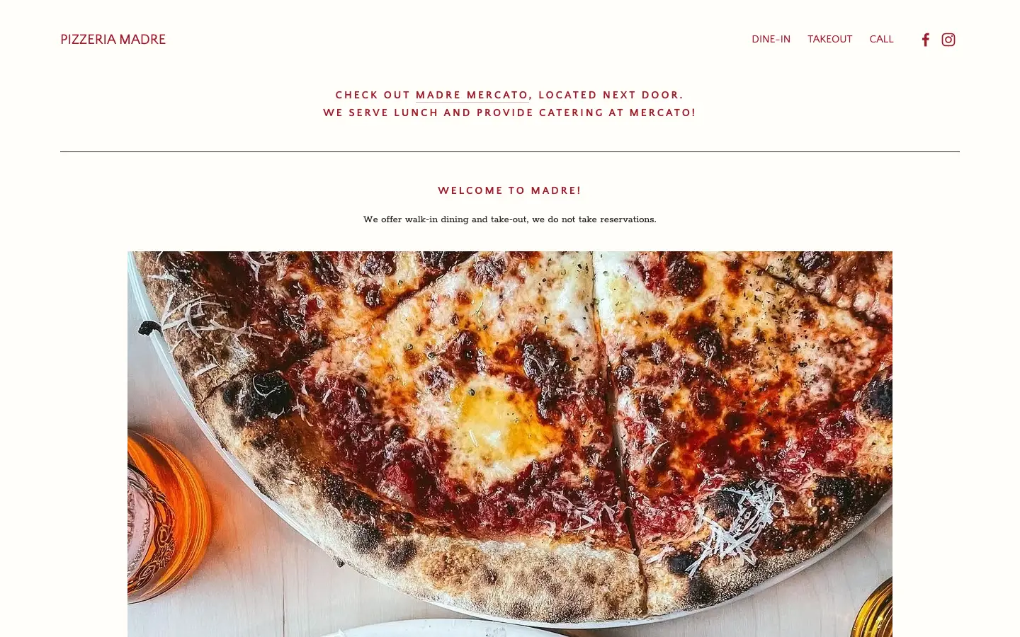 Pizzeria Madre homepage on a desktop browser